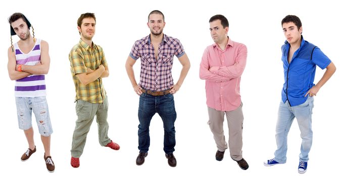 group of young men full body, isolated