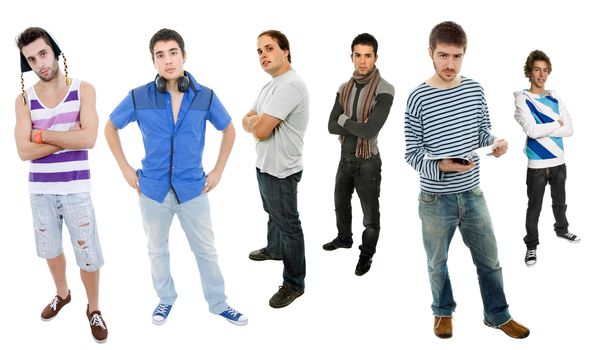 group of young men full body, isolated