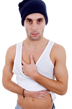 young casual man portrait, isolated on white