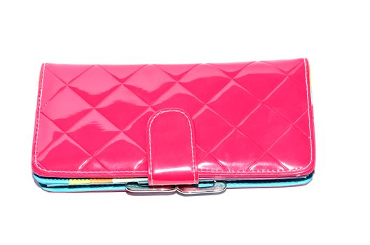 pink leather purse isolated on the white background.