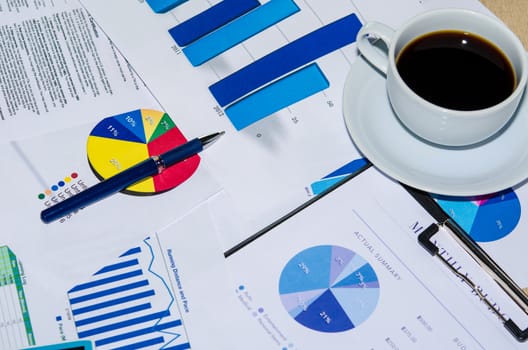 Business documents and keyboard placed on desks.