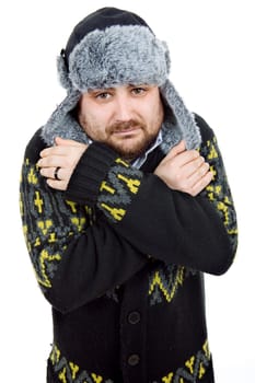 young casual man portrait with a russian hat