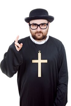 young man dressed as priest, isolated on white