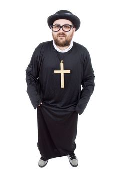 young man dressed as priest, isolated on white