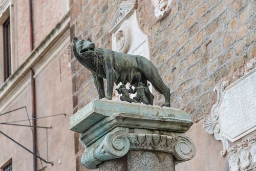 Sculpture of a mother-wolf feeding Romulus and Remus, Rome, Italy, 2014