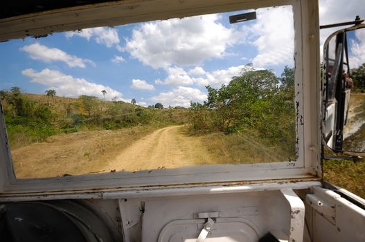 Driving in a safari truck
