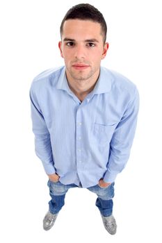 young casual man full body in a white background