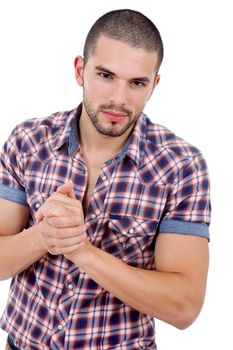 young casual man portrait, isolated on white