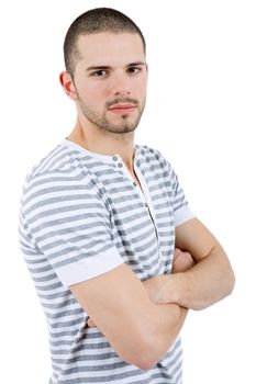 young casual man portrait, isolated on white