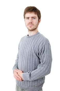 young casual man portrait, isolated on white