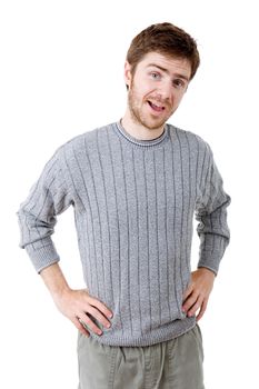 young casual man portrait, isolated on white