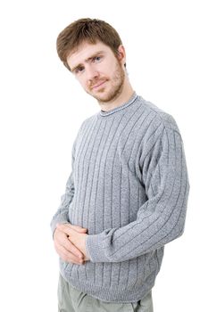 young casual man portrait, isolated on white