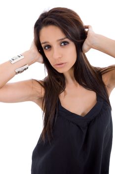 young casual beautiful woman, isolated in white