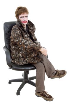 young man dressed as joker, isolated on white