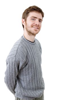 young casual man portrait, isolated on white