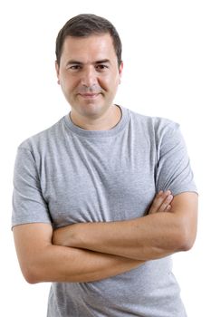 young casual man portrait, isolated on white