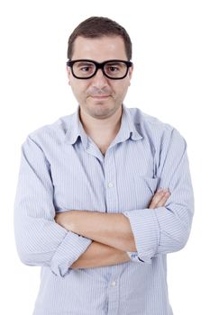 young silly casual man portrait, isolated on white