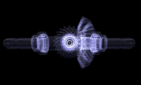 Hypoid gear. X-ray render. Isolated on a black background