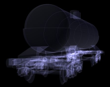 Railway tank. X-ray render isolated on black background