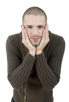 young casual man portrait, isolated on white