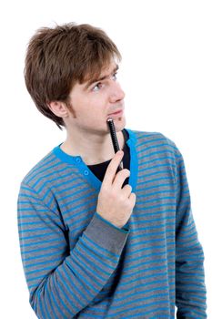 young casual man portrait, isolated on white