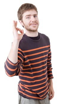 happy young man winning, isolated on white