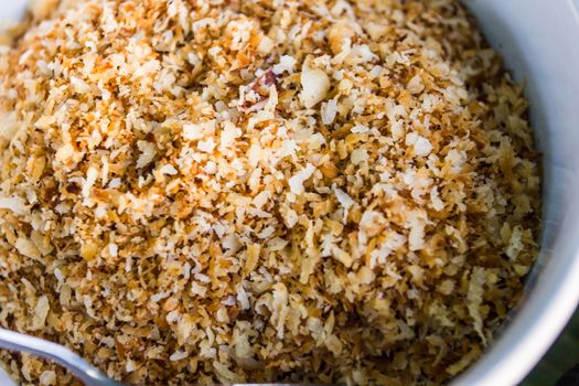 crushed dried coconut  for Thai food, Southern style of  rice salad