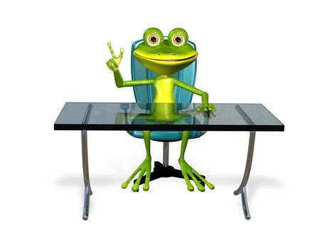 illustration a merry green frog at the table
