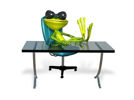 illustration a merry green frog at the table