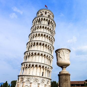 Pisa, place of miracles: the leaning tower and the cathedral baptistery, tuscany, Italy 