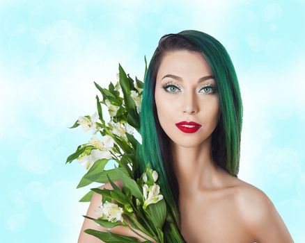 	

 mermaid with green hair with flowers Alstroemeria