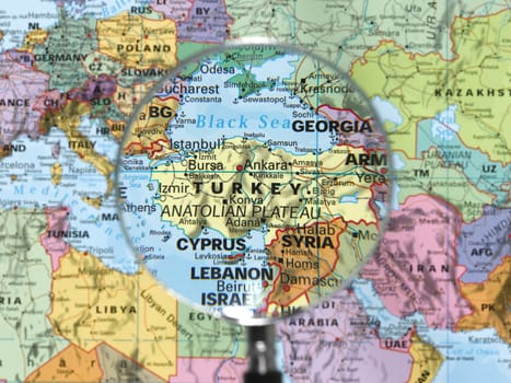 Turkey map viewed through magnifying glass. Other Magnifying Glass Photo