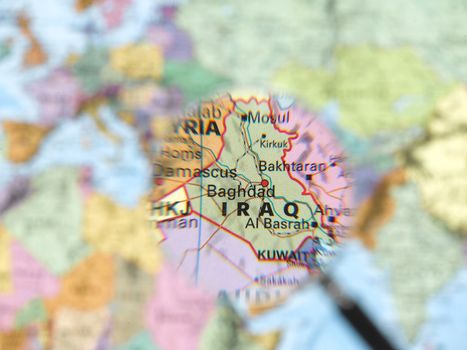Iraq map viewed through magnifying glass. Other Magnifying Glass Photo