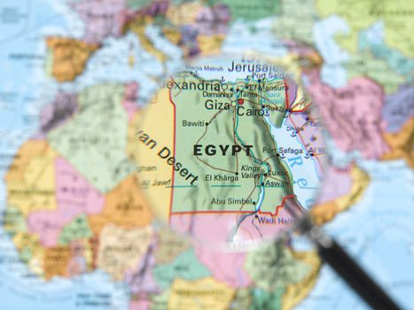 Egypt map viewed through magnifying glass. Other Magnifying Glass Photo