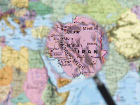 iran map viewed through magnifying glass. Other Magnifying Glass Photo