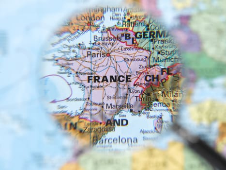 France map viewed through magnifying glass. Other Magnifying Glass Photo