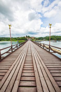 Wooden bridge sangkla at Kanchanaburi in Thailand.