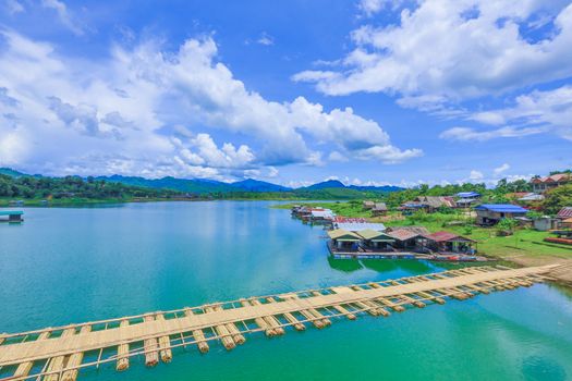 Wooden bridge sangkla at Kanchanaburi in Thailand.