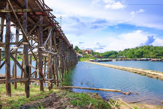 Wooden bridge sangkla at Kanchanaburi in Thailand.