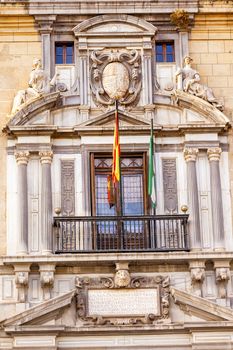 Old Ornate Spanish Government Building Spanish Crest Statues Flags Granada Andalusia Spain 