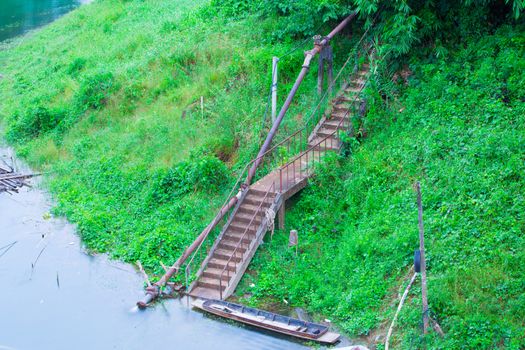 Stairs of the pier in the country.