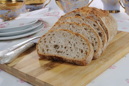 oat bread slices on wooden board