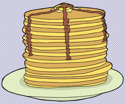 Stack of delicious pancakes on halftone background