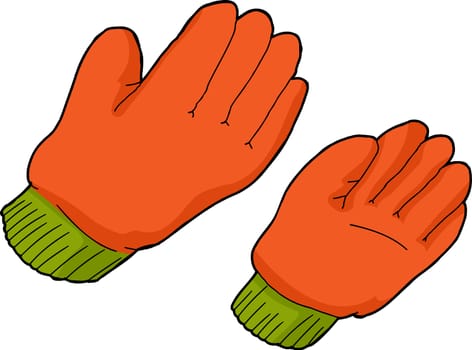 Pair of orange work gloves over isolated background