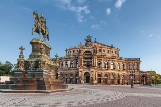 Semperoper (Saxon State Opera) and monument to King John of Saxony, Dresden, Germany