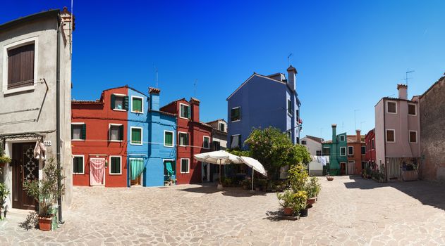 Panorama of the colorful houses Burano. Italy.