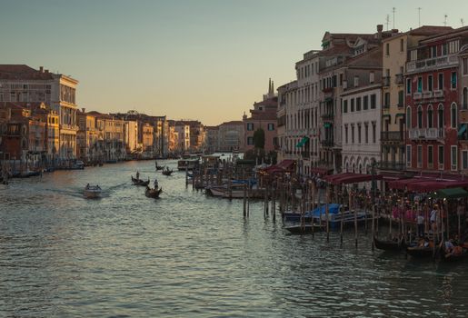 Evening image of the Canale Grande which is the main waterway in Venice,Italy.