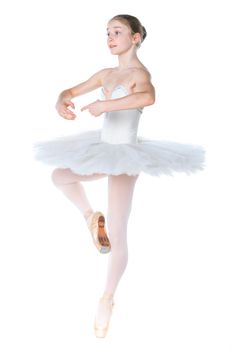 Beautiful young ballerina on a white background