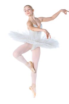 Beautiful young ballerina on a white background