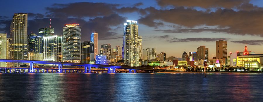 buildings at sunset, Miami, panoramic view, USA